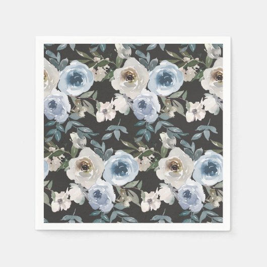 Serviette En Papier Mariage floral bleu foncé (Devant)