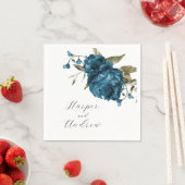 Serviette En Papier Mariage floral bleu marine (En situation)