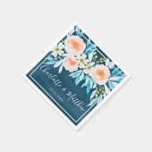 Serviette En Papier Mariage floral bleu marine moderne (Coin)
