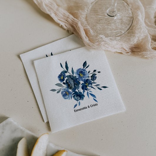 Serviette En Papier Mariage floral bleu moderne Napkin