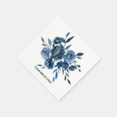 Serviette En Papier Mariage floral bleu moderne Napkin (Coin)