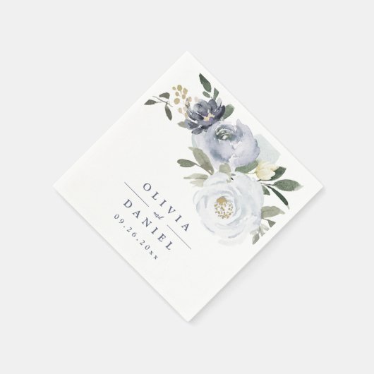 Serviette En Papier Mariage floral bleu pâle fleuri botanique (Coin)