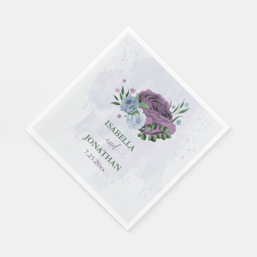Serviette En Papier Mariage floral bleu pourpre (Coin)