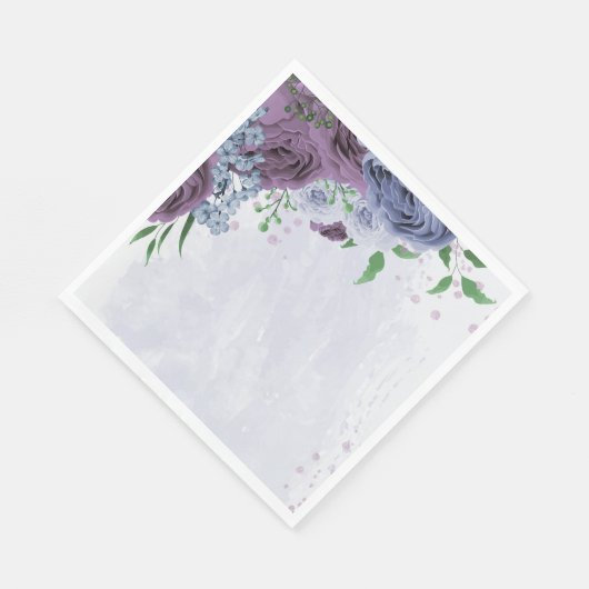 Serviette En Papier Mariage floral bleu pourpre (Coin)