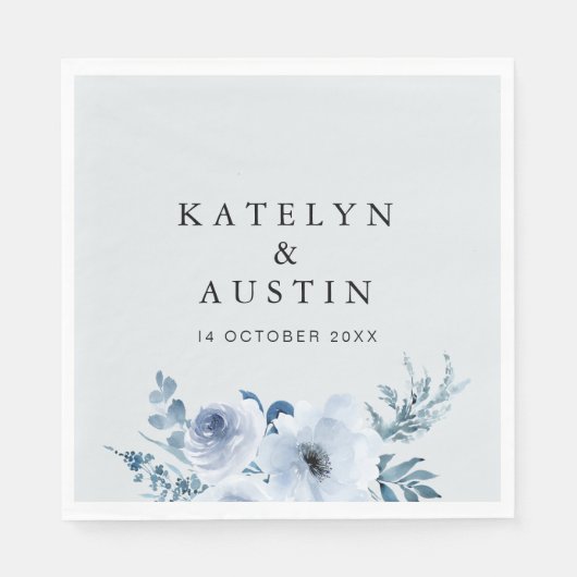 Serviette En Papier mariage floral bleu poussiéreux (Devant)