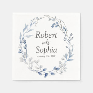 Serviette En Papier Mariage Floral Bleu Poussiéreux