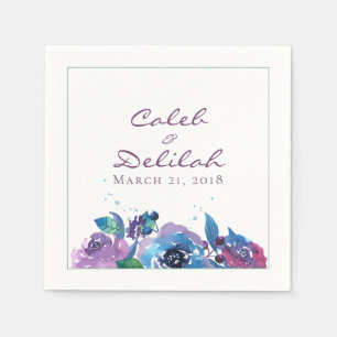 Serviette En Papier Mariage floral bleu profond violet Moody Twilight