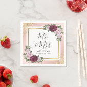 Serviette En Papier Mariage floral bleu rose or bordeaux (En situation)