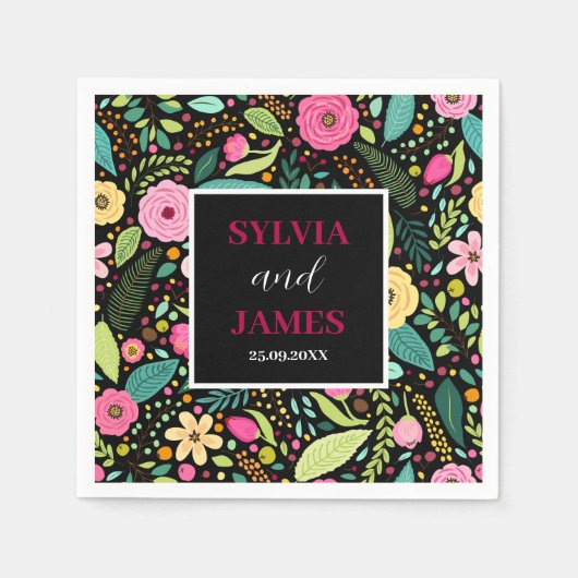 Serviette En Papier Mariage floral Boho moderne (Devant)