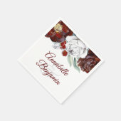 Serviette En Papier Mariage floral bordeaux et blanc (Coin)