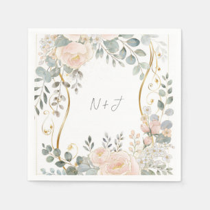 Serviette En Papier Mariage Floral Botanique Pivoine & Eucalyptus