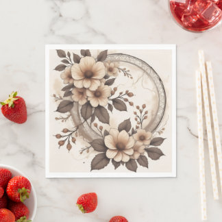 Serviette En Papier Mariage floral botanique sépia vintage carré