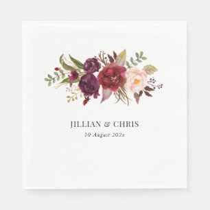 Serviette En Papier Mariage Floral Bourgogne Moderne Et Brut