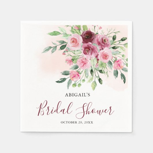 Serviette En Papier Mariage Floral Bourguignon (Devant)