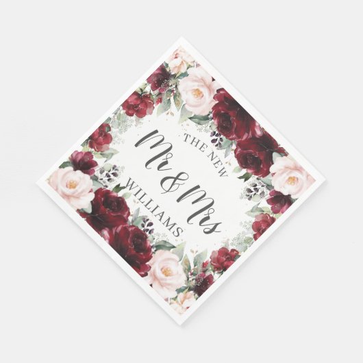 Serviette En Papier Mariage Floral Burgundy Blush Baby Shower (Coin)