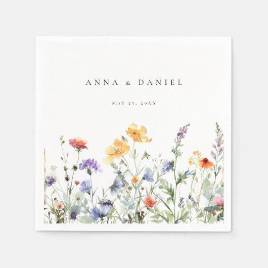 Serviette En Papier Mariage floral d'aquarelle dynamique (Devant)