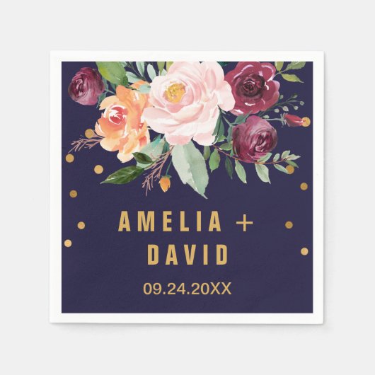 Serviette En Papier Mariage floral d'automne (Devant)
