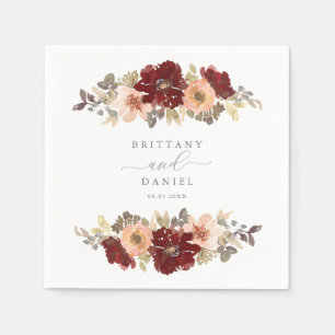 Serviette En Papier Mariage floral de Bourgogne et de Pêche