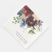 Serviette En Papier Mariage floral de Bourgogne et Marine (Coin)