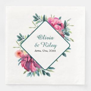 Serviette En Papier Mariage floral de Mauve et de Bourgogne