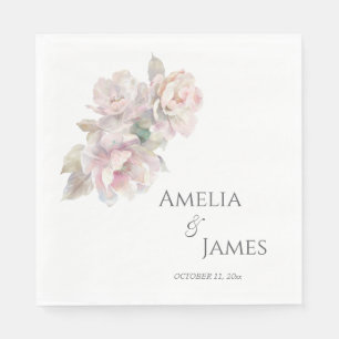 Serviette En Papier Mariage floral de pivoine rose romantique