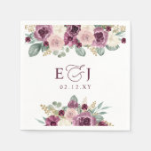 Serviette En Papier Mariage floral de prune moderne élégante (Devant)