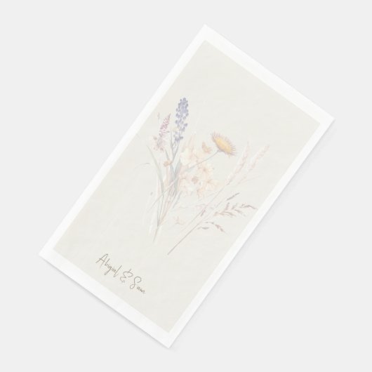 Serviette En Papier Mariage floral de script de crème (Coin)