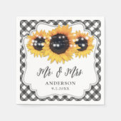Serviette En Papier Mariage floral de tournesol rustique En vichy noir (Devant)