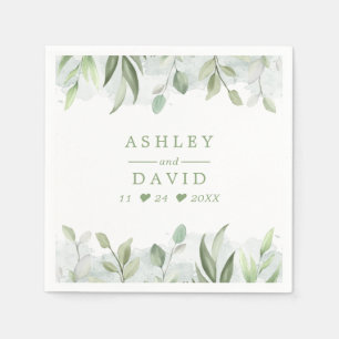 Serviette En Papier Mariage Floral de Végétation Aquarelle Rustique