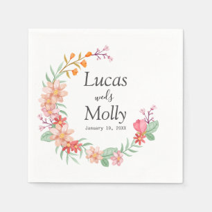 Serviette En Papier Mariage floral d'été rose et orange