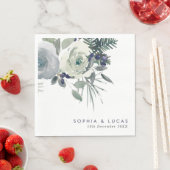 Serviette En Papier Mariage floral d'hiver de la Marine (En situation)