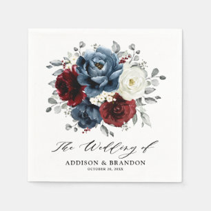 Serviette En Papier Mariage floral d'ivoire blanc bleu ardoise