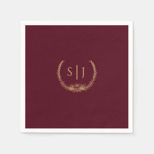 Serviette En Papier Mariage Floral d'or de Bourgogne Monogram Napkin