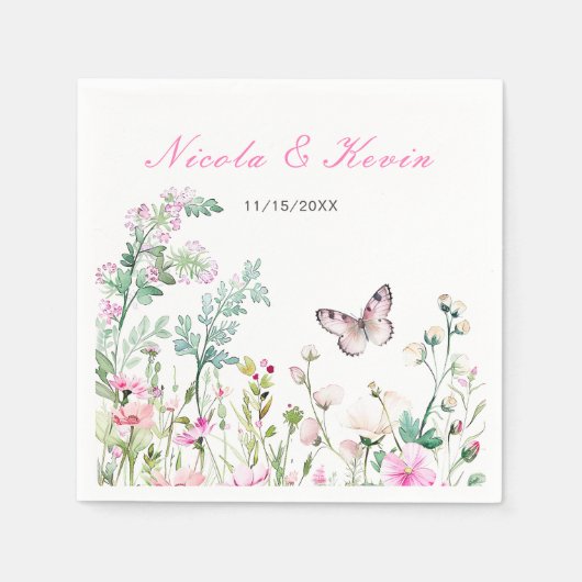 Serviette En Papier Mariage floral du papillon vert du printemps (Devant)