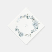 Serviette En Papier Mariage Floral Dusty Blue Couple Noms de serviette (Coin)