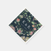 Serviette En Papier Mariage floral élégant à fleurs de minuit (Coin)