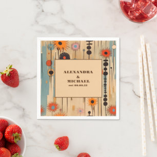 Serviette En Papier Mariage Floral Élégant du Milieu du Siècle