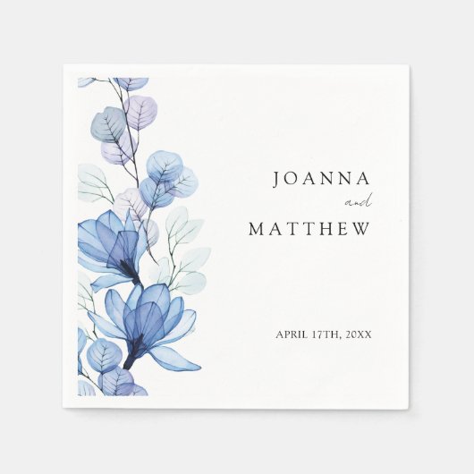 Serviette En Papier Mariage Floral Élégant Moderne Bleu Poussiéreux (Devant)
