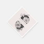Serviette En Papier Mariage floral élégant noir et blanc (Coin)