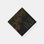 Serviette En Papier Mariage floral élégant or et noir (Coin)