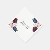 Serviette En Papier Mariage Floral Élégant Rouge Bourgogne (Coin)