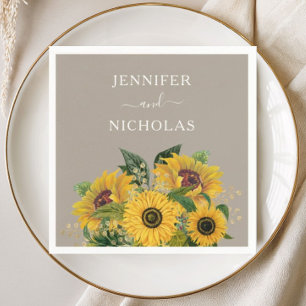 Serviette En Papier Mariage Floral Élégant Taupe