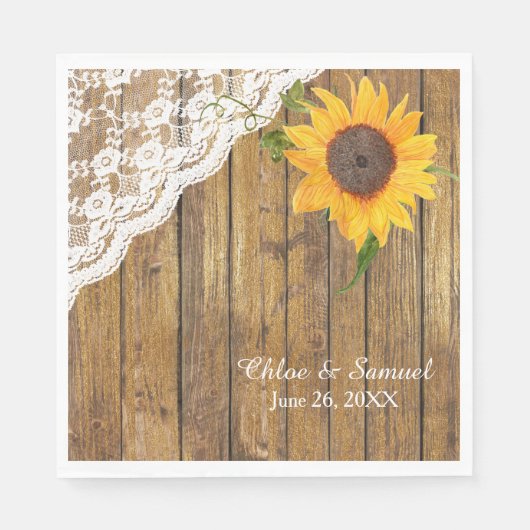Serviette En Papier Mariage floral en dentelle de tournesol (Devant)