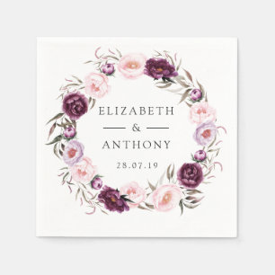 Serviette En Papier Mariage floral en velours profond et rose tendre