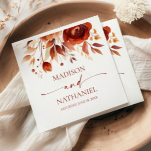 Serviette En Papier Mariage Floral Fleur Brun Bordeaux Rouillé