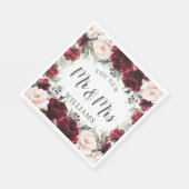 Serviette En Papier Mariage Floral Fleur Burgundy Blush Bébé Shower (Coin)
