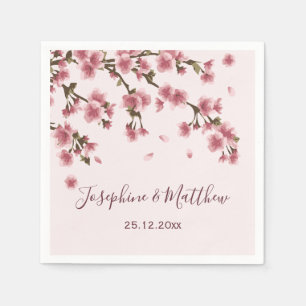 Serviette En Papier Mariage Floral Fleur de Cerisier Rose