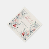 Serviette En Papier Mariage Floral Fleur Rouge Et Bleu (Coin)
