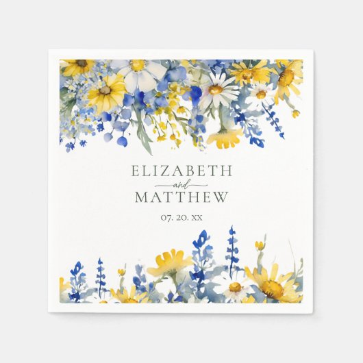 Serviette En Papier Mariage floral Fleur sauvage bleu foncé (Devant)