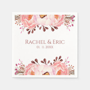 Serviette En Papier Mariage floral flush Napkin avec des noms personna
